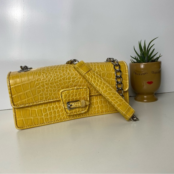 SALE. Liz Claiborne Yellow Crocodile-Embossed Women's Bag - Picture 1 of 9